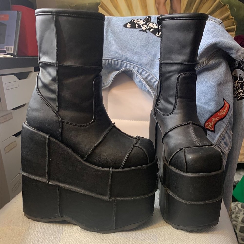 Demonia Stack 201 Platform Boot Black Vegan